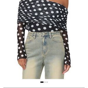 AFRM Black and White Polka Dot Off-Shoulder Bodysuit. Size Small. NWT.